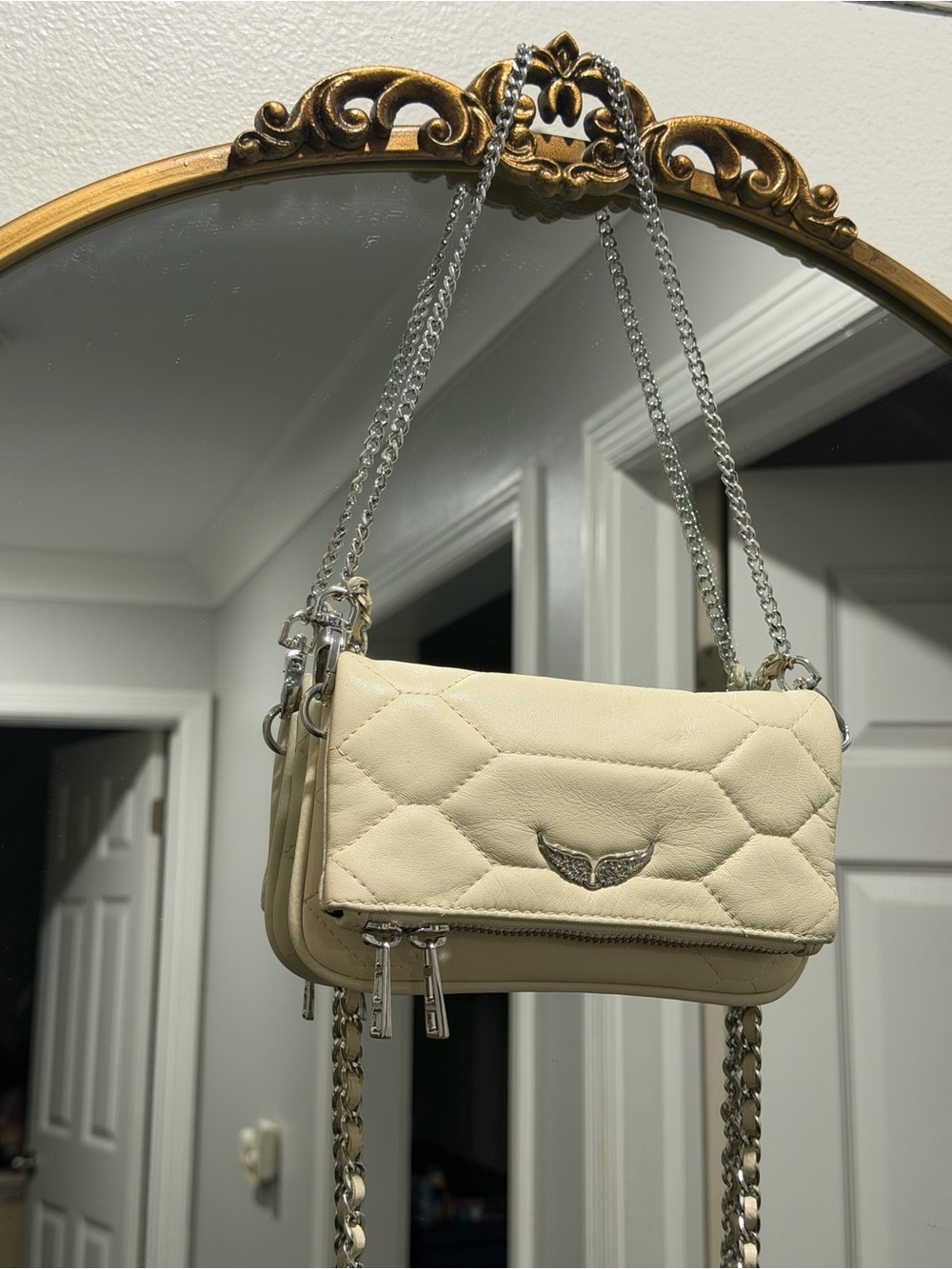 Zadig & Voltaire Quilted Cream Chain Shoulder Bag